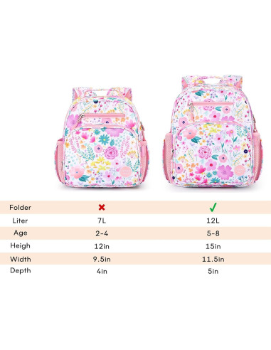 Mochila para Niñas Mibasies Rosa Floral 12L 38x29x12 cm