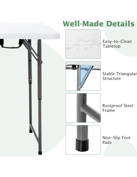 Mesa Plegable GYMAX 120 cm, Altura Ajustable 3 Niveles, 150 kg Mesa Plegable GYMAX 120 cm, Altura Ajustable 3 Niveles, 150 kg