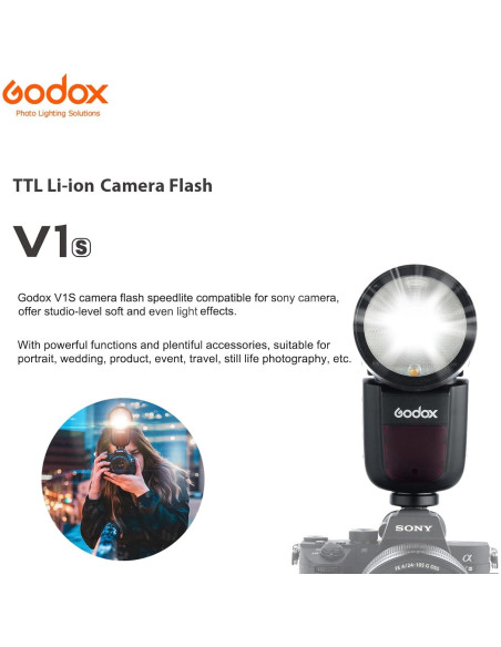 Flash Godox V1S para Sony, 76Ws, TTL, HSS 1/8000s Flash Godox V1S para Sony, 76Ws, TTL, HSS 1/8000s