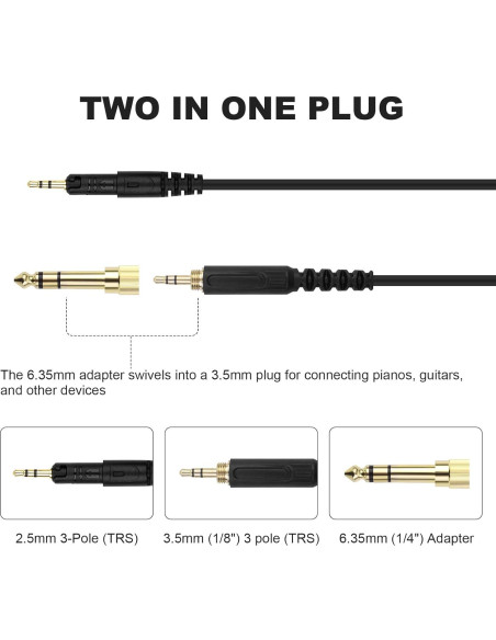 Cable de Reemplazo Zosvoses ATH-M50x 1.52m con Adaptador 6.35mm Cable de Reemplazo Zosvoses ATH-M50x 1.52m con Adaptador 6.35mm