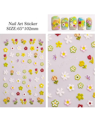 Calcomanías de Uñas Magrace 5D Flores 4 Hojas Autoadhesivas