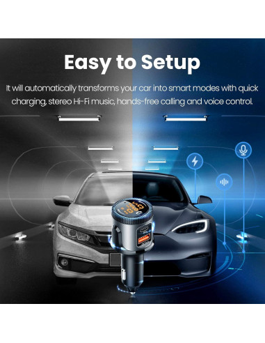 Transmisor FM Bluetooth ILOKEY BC72 con Cargador Rápido 36W