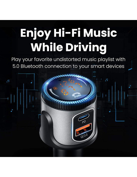 Transmisor FM Bluetooth ILOKEY BC72 con Cargador Rápido 36W Transmisor FM Bluetooth ILOKEY BC72 con Cargador Rápido 36W