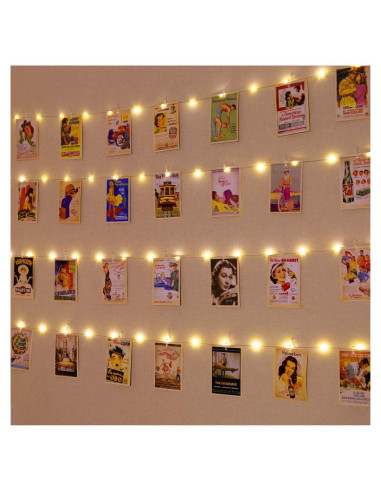 Luz de Cuerda LED HXWEIYE 10M 100 LEDs con Clips y Temporizador