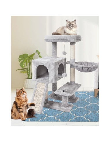 Árbol para Gatos MIAO PAW Gris con Rascador y Plataforma