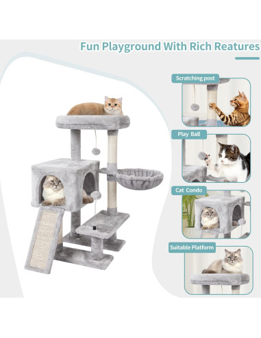 Árbol para Gatos MIAO PAW Gris con Rascador y Plataforma
