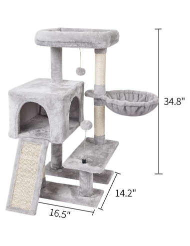 Árbol para Gatos MIAO PAW Gris con Rascador y Plataforma