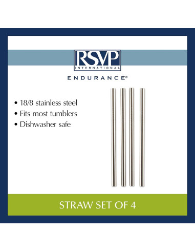 Pajitas Reutilizables RSVP Internacional Acero Inoxidable 12.7 cm - Set de 4