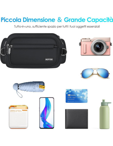 Riñonera AGPTEK Unisex Ajustable con Bloqueo RFID 23x13cm