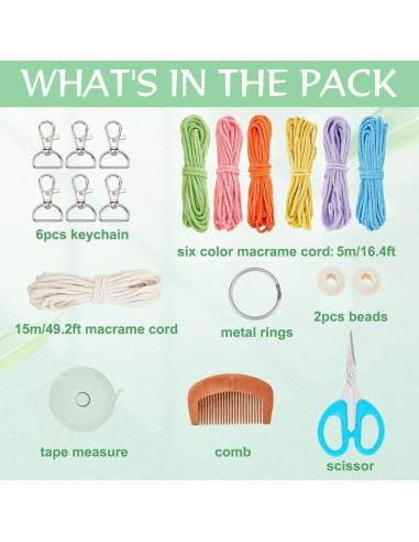 Kit de Llavero de Macramé BEUNITONE - 6 Sets DIY Coloridos