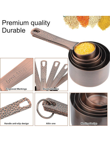 Juego de 6 Tazas Medidoras de Acero Inoxidable Hotsyang 240ml