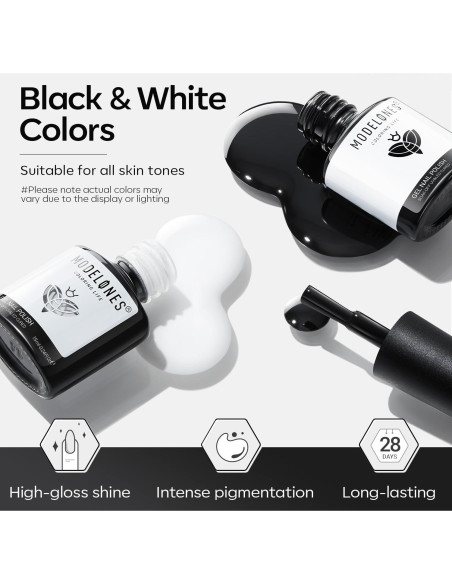Kit de Esmalte de Uñas en Gel Modelones 15ml Negro y Blanco Kit de Esmalte de Uñas en Gel Modelones 15ml Negro y Blanco