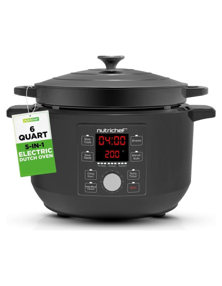 Horno Holandés Eléctrico NutriChef 6L 1500W con Tapa Inoxidable Horno Holandés Eléctrico NutriChef 6L 1500W con Tapa Inoxidable