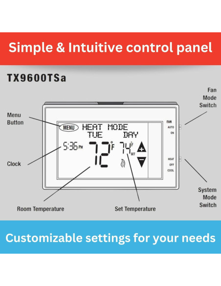 Termostato Programable LUX TX9600TS Pantalla Táctil Blanco Termostato Programable LUX TX9600TS Pantalla Táctil Blanco