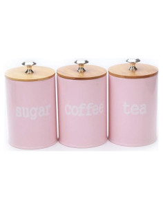 Juego de 3 Latas de Almacenamiento KL Rosa Mate con Tapa de Bambú