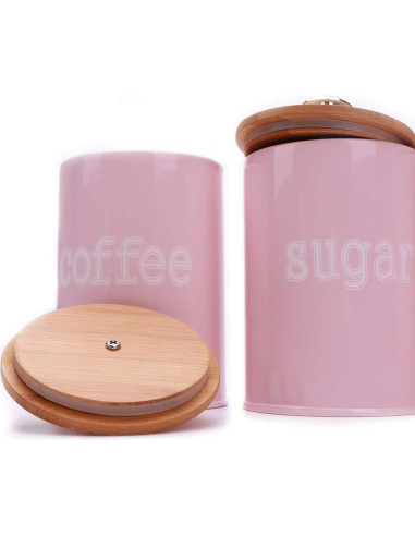 Juego de 3 Latas de Almacenamiento KL Rosa Mate con Tapa de Bambú