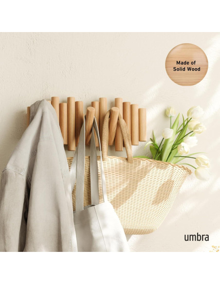 Gancho de Pared Umbra Picket 5 Ganchos Madera Natural Gancho de Pared Umbra Picket 5 Ganchos Madera Natural