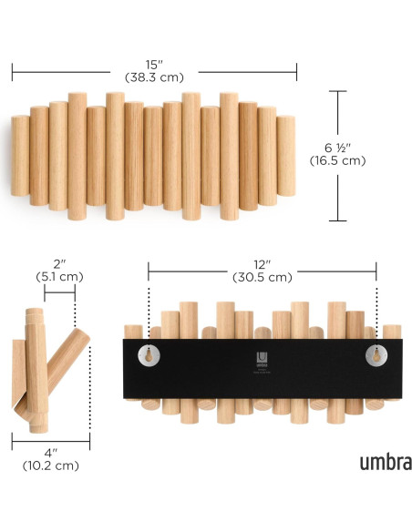 Gancho de Pared Umbra Picket 5 Ganchos Madera Natural Gancho de Pared Umbra Picket 5 Ganchos Madera Natural