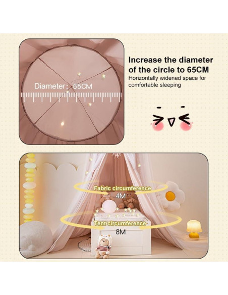 Dosel para Cama de Niñas URMAGIC Rosa Claro con Luces 2 Capas Dosel para Cama de Niñas URMAGIC Rosa Claro con Luces 2 Capas