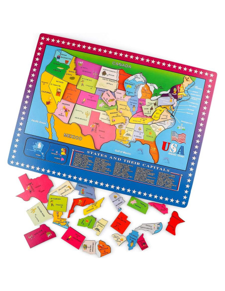 Rompecabezas de Mapa de EE. UU. de Madera Wondertoys 46 Piezas Rompecabezas de Mapa de EE. UU. de Madera Wondertoys 46 Piezas