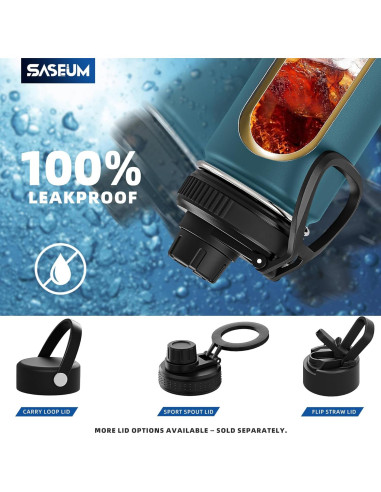 Botella de Agua Deportiva SASEUM 550ml Acero Inoxidable Azul