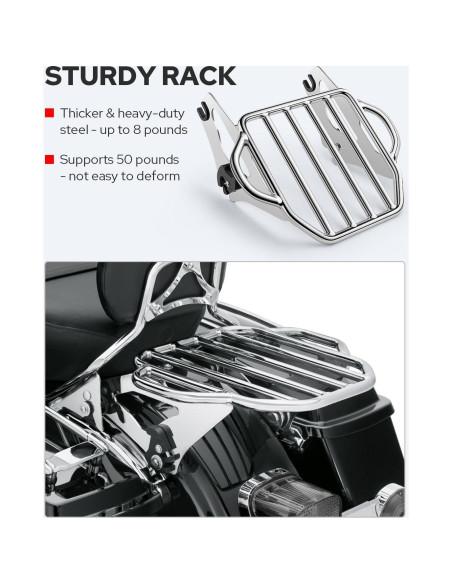 Soporte de Equipaje Desmontable Benlari Cromo para Harley 2009-2024 Soporte de Equipaje Desmontable Benlari Cromo para Harley 2009-2024
