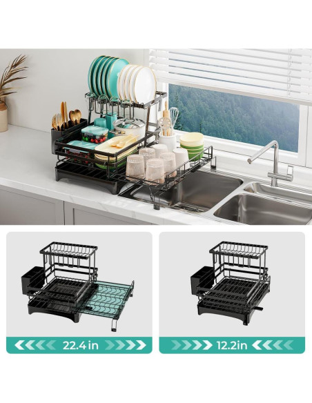 Escurridor de Platos 2 Niveles HANLE Acero Inoxidable Negro Escurridor de Platos 2 Niveles HANLE Acero Inoxidable Negro