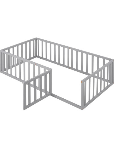 Cama Montessori en el Suelo Bellemave Twin con Cerca y Puerta Gris