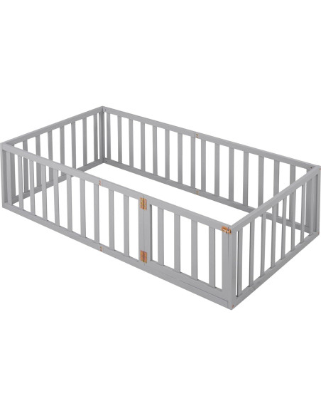 Cama Montessori en el Suelo Bellemave Twin con Cerca y Puerta Gris Cama Montessori en el Suelo Bellemave Twin con Cerca y Puerta Gris