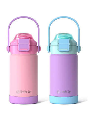 Botella de Agua Aislada Fimibuke 414ml Niños Popote 2-en-1