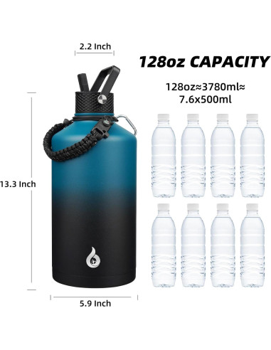 Botella de Agua Aislada BJPKPK 128oz Acero Inoxidable Azul