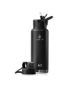 Botella de Agua Aislada IDEUS 40oz Acero Inoxidable Negro
