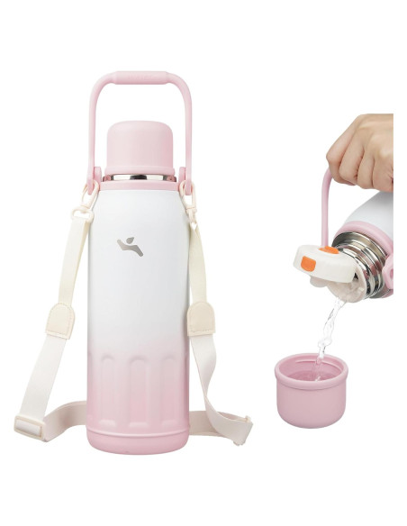 Botella de Agua Aislada Konokyo 1.48L Perla Rosa Doble Pared Botella de Agua Aislada Konokyo 1.48L Perla Rosa Doble Pared