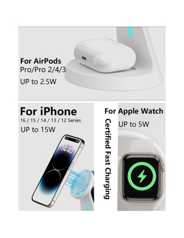 Cargador Inalámbrico 3 en 1 Utotrip para iPhone, Apple Watch y AirPods