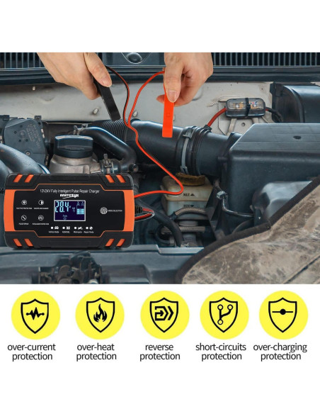 Cargador de Batería Inteligente 12V 8A IEIK para Coche y Más Cargador de Batería Inteligente 12V 8A IEIK para Coche y Más