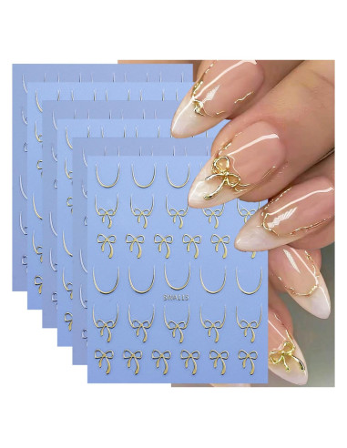 Calcomanías de Uñas Francesas 3D NZRAESTRS - 6 Hojas Doradas y Plateadas