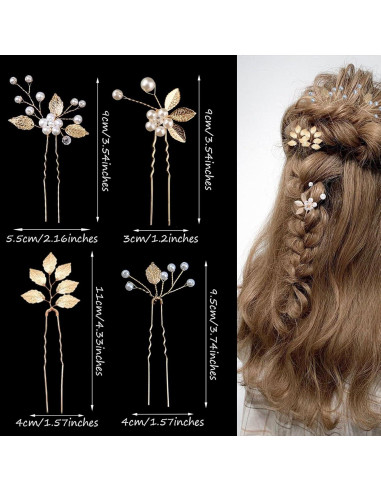 5 Accesorios de Cabello de Novia REDANHA - Horquillas y Peine Dorado