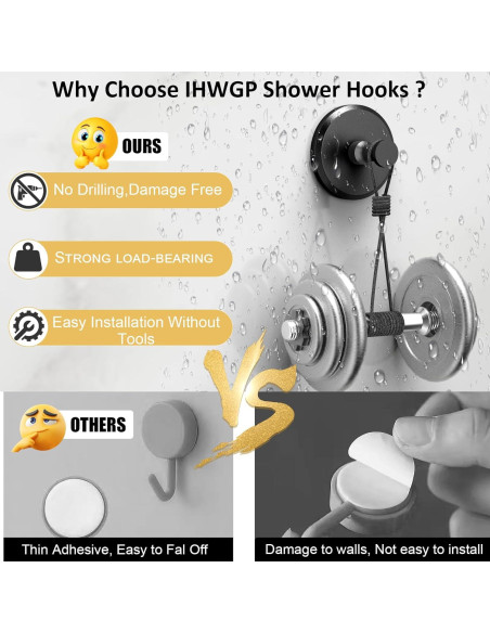 Ganchos de Ventosa IHWGP para Ducha y Cocina, 2 Paquete, Negro Ganchos de Ventosa IHWGP para Ducha y Cocina, 2 Paquete, Negro