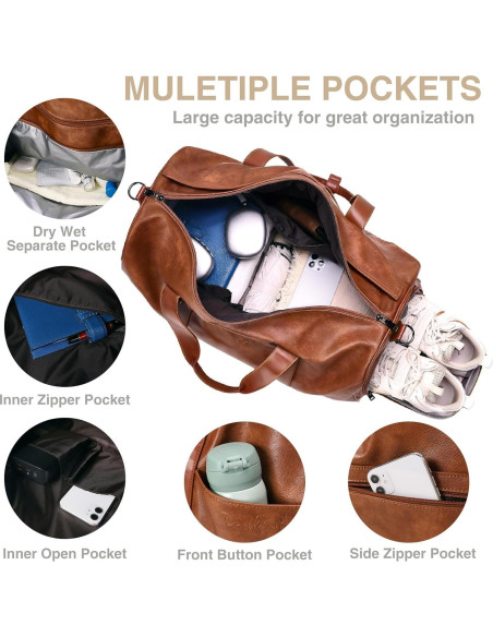 Bolsa de Viaje de Cuero 3 en 1 Double Bus 55.88x27.94cm Bolsa de Viaje de Cuero 3 en 1 Double Bus 55.88x27.94cm