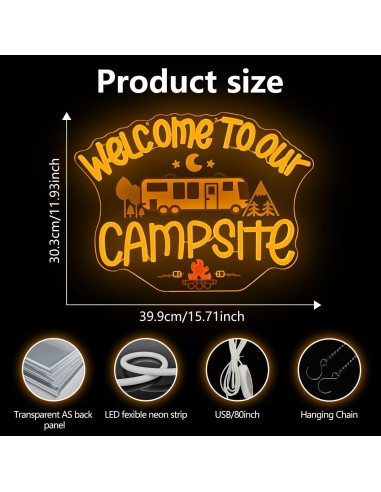 Cartel Neón de Camping Dpaint 30x10 cm Regulable LED