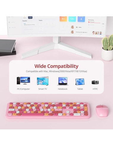 Combo Teclado y Ratón Inalámbrico Retro SbocKeeb Rosa 110 Teclas