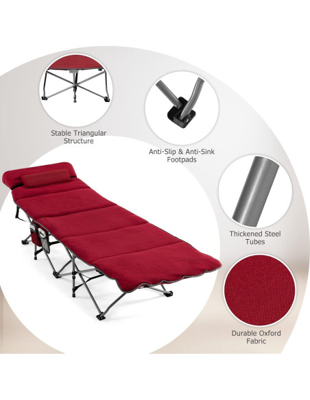 Cama de Camping Plegable Tangkula con Colchón y Almohada Roja Cama de Camping Plegable Tangkula con Colchón y Almohada Roja