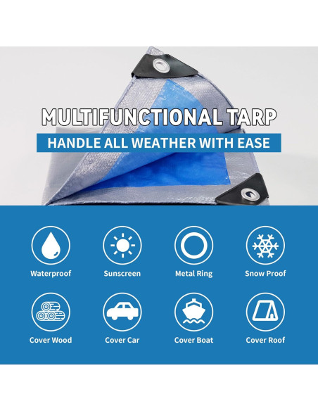 Lona Impermeable TARPAL 4.57x4.57m Plata/Azul 7.5mil UV Lona Impermeable TARPAL 4.57x4.57m Plata/Azul 7.5mil UV