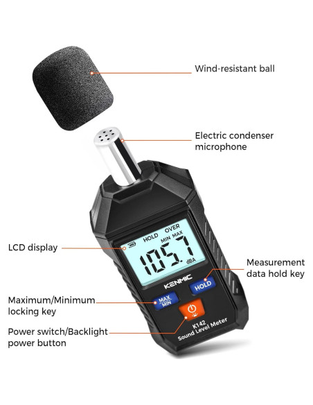Medidor de Decibelios Digital KENMIC K142 - Rango 35-130 dB Medidor de Decibelios Digital KENMIC K142 - Rango 35-130 dB
