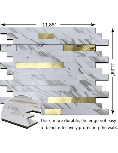 Azulejos Autoadhesivos Weimeisc 10 Hojas Mármol Blanco Oro