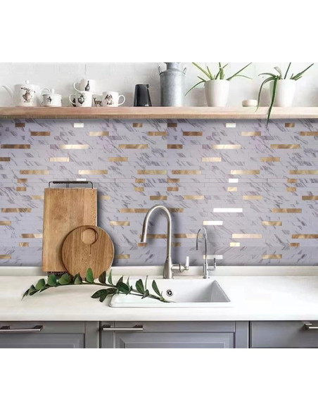 Azulejos Autoadhesivos Weimeisc 10 Hojas Mármol Blanco Oro Azulejos Autoadhesivos Weimeisc 10 Hojas Mármol Blanco Oro