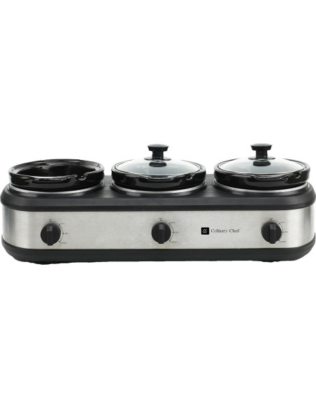 Servidor Buffet Triple Olla Lenta Frigidaire 2.37L Acero Inoxidable Servidor Buffet Triple Olla Lenta Frigidaire 2.37L Acero Inoxidable