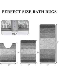 Conjunto de Alfombrillas de Baño Pauwer 3 Piezas Microfibra Gris 2