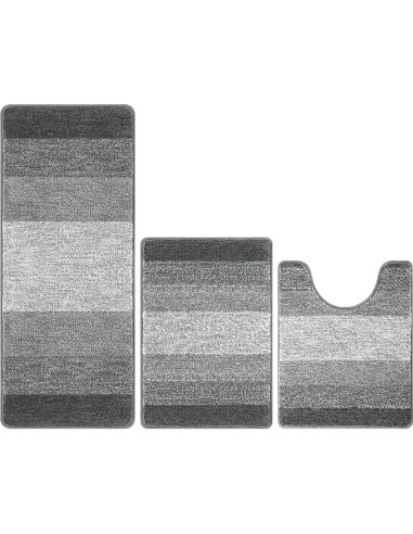 Conjunto de Alfombrillas de Baño Pauwer 3 Piezas Microfibra Gris