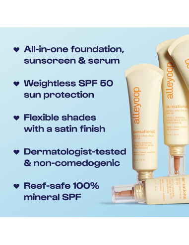 Hidratante Tinte Alleyoop Sunsational SPF 50 - Protector Solar Mineral con Jojoba